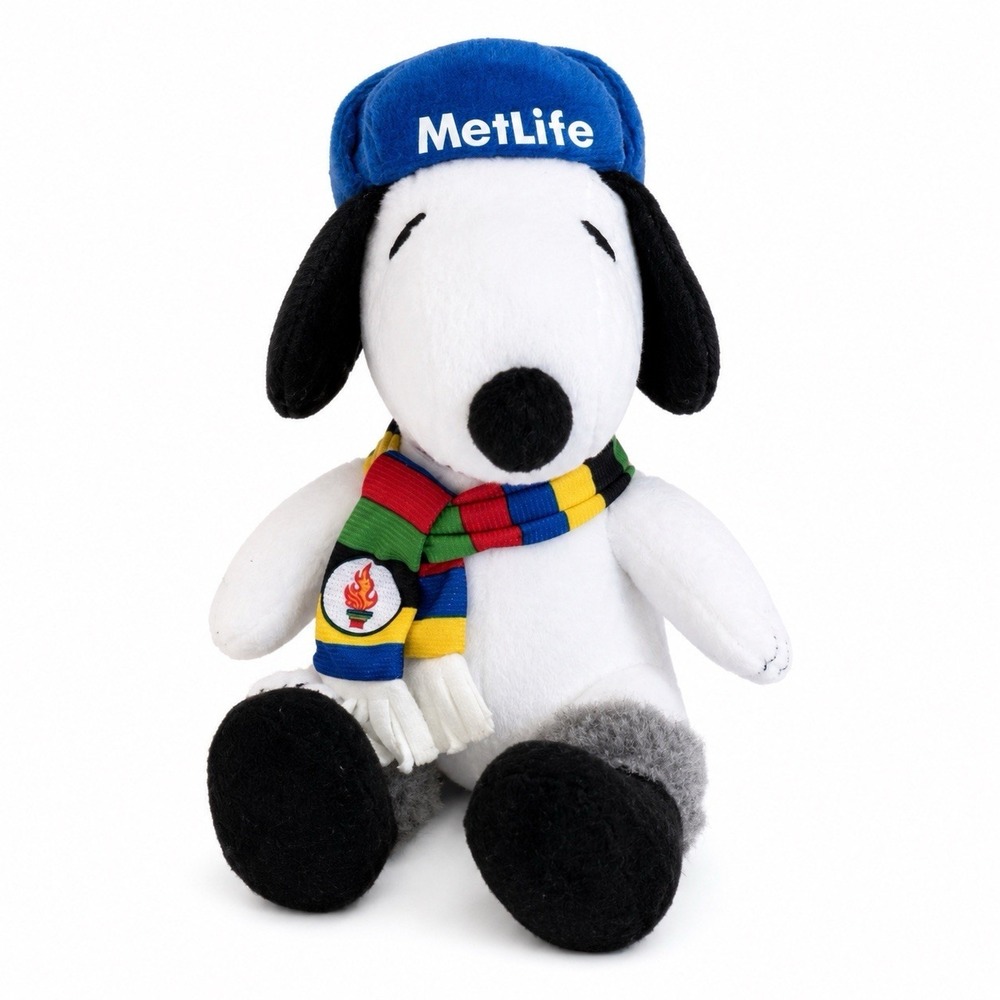 MetLife Snoopy Plush Peanuts Stuffed Animal Olympic Torch Scarf Blue Hat Toy